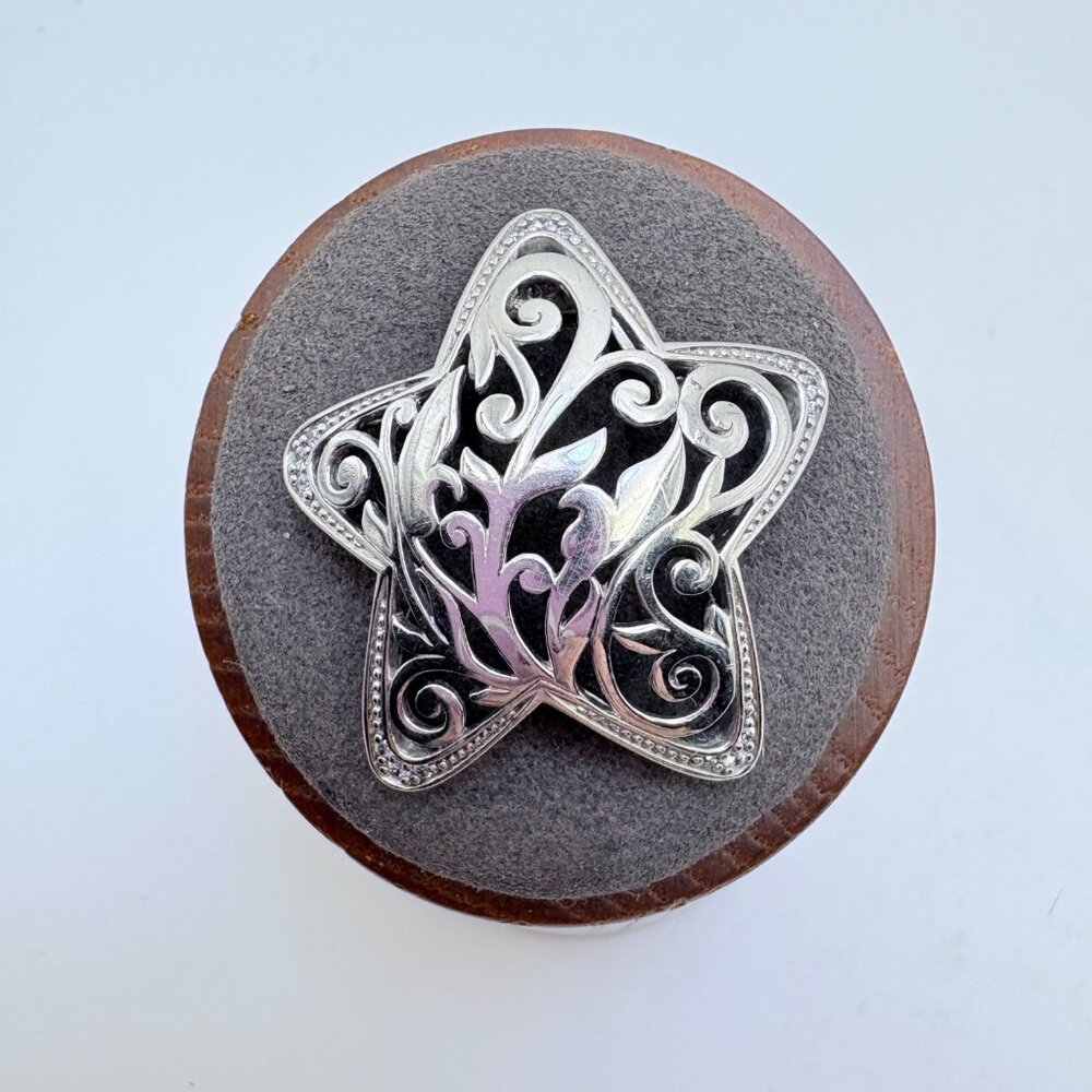 Scroll Design Star Pendant VTG Solid Sterling Silver 925 Size 1.25" Length